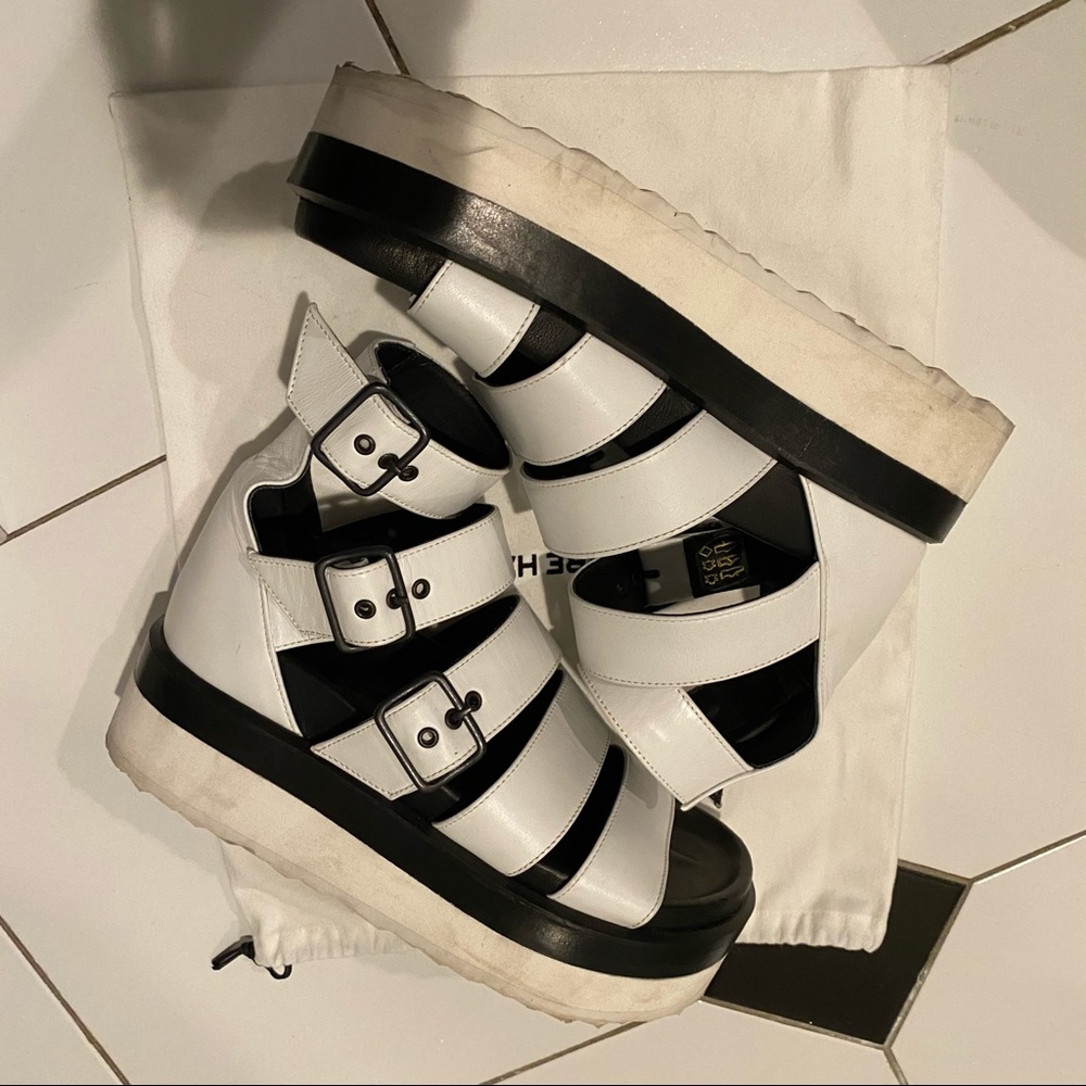 Pierre Hardy white buckle strap platform sandals